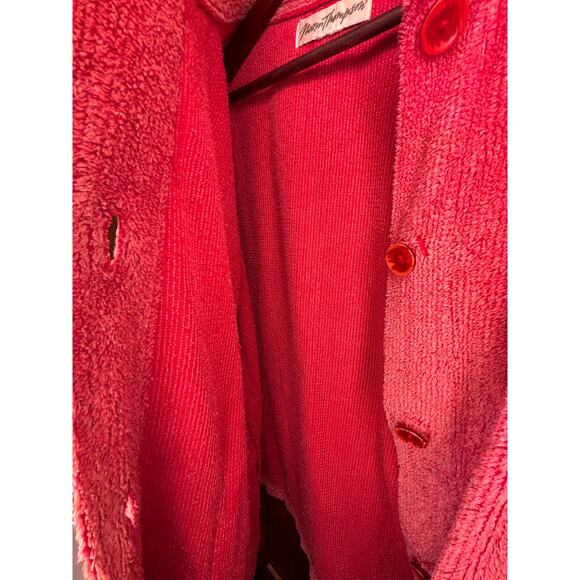 Vtg Norm Thompson Chenille Cardigan Pink/Red Unique Patterned Pockets & Sleeves - Picture 15 of 16